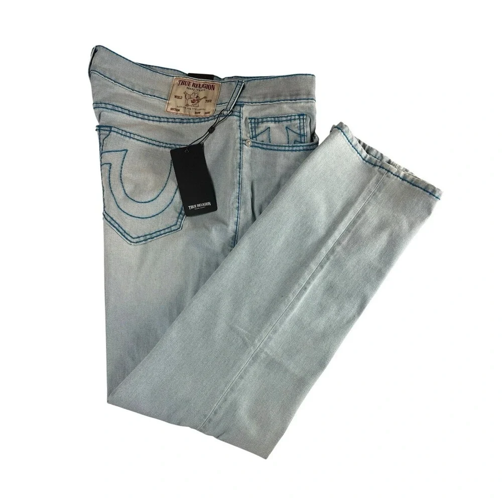 TRUE RELIGION 36 Ricky Big T Jeans Mens Light Wash Straight 701453 NWT